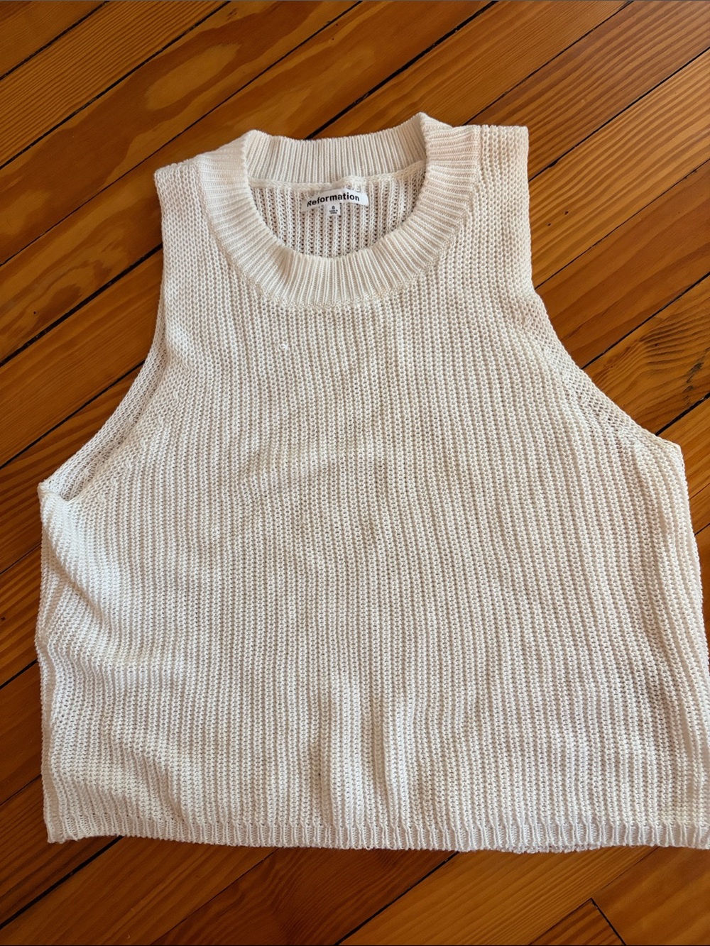 Reformation Cream Ribbed Knit Sleeveless Tank